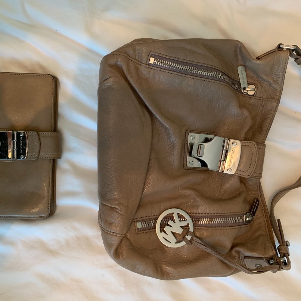 Michael Kors Taupe Grey Handbag with matching Wallet.